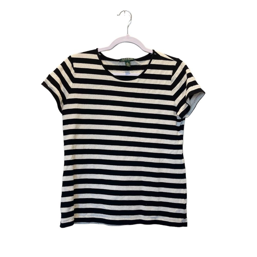 Lauren Ralph Lauren Womens Shelsea B/w Striped Casual T-shirt Top XL
